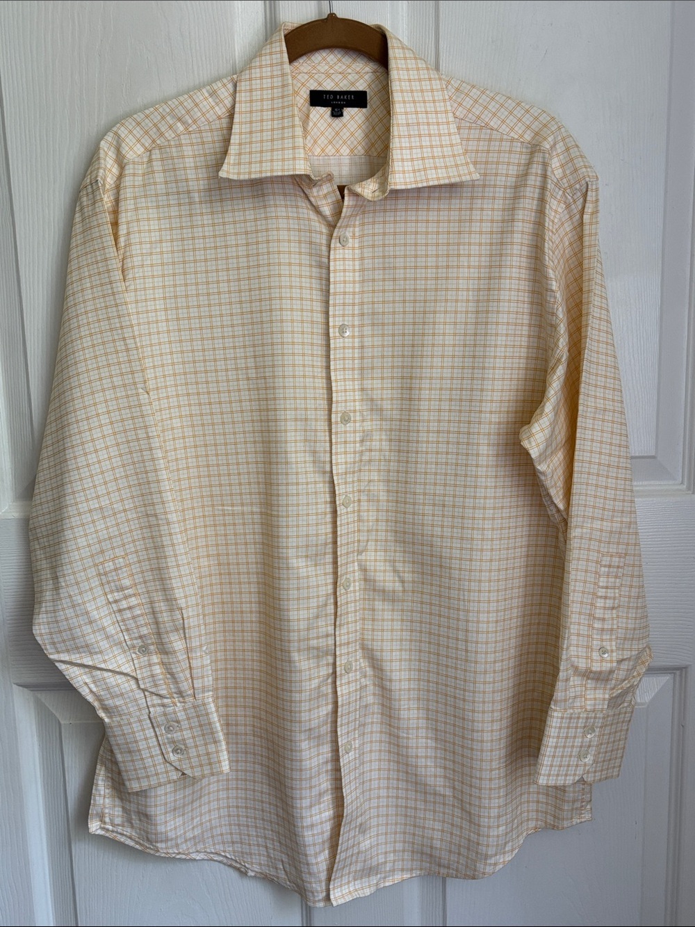 Ted Baker Cream & Light yellow Windowpane Button Down Dress Shirt sz 16.5 32/33